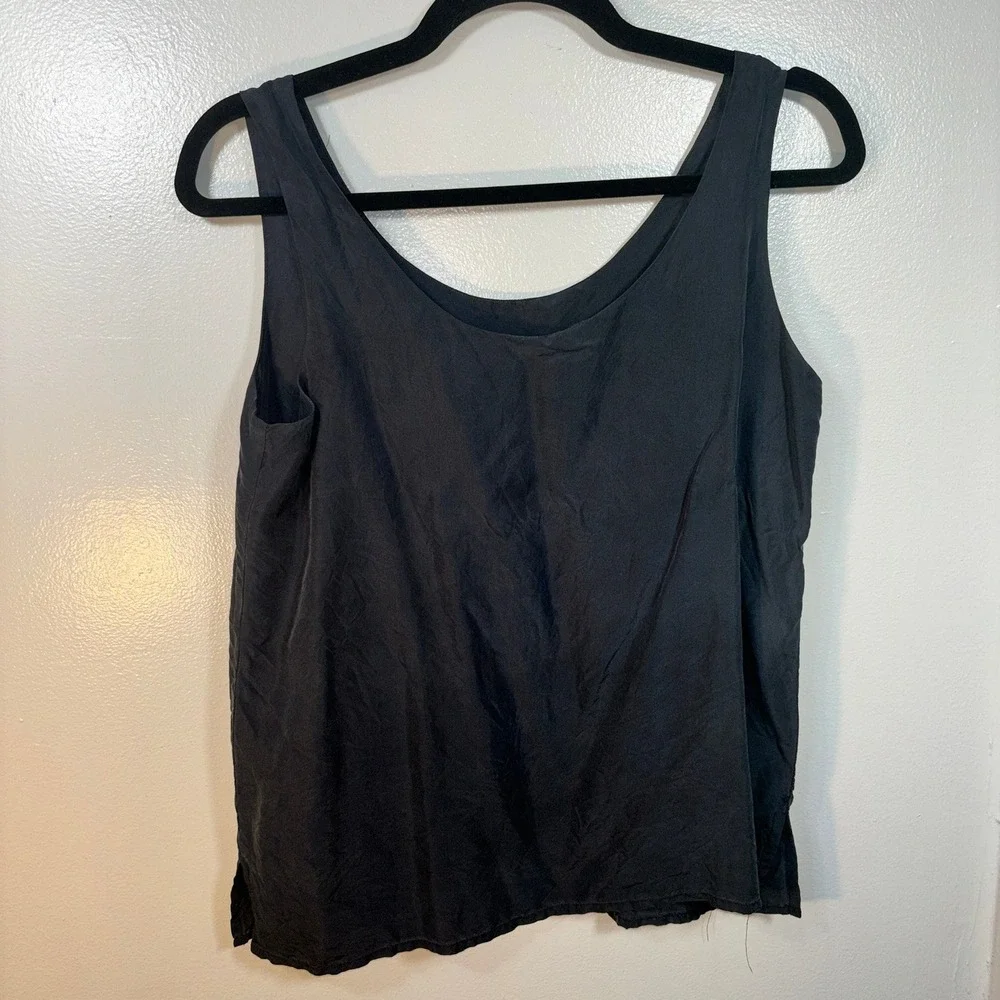 Express Tank Top Women Sz S Black Silk Scoop Neck Minimalist Sleeveless Blouse - Picture 2 of 9